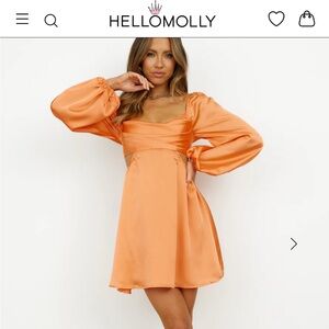 Hello Molly Done with you Orange Satin Cut Out Long Sleeve Mini Dress size 4 NWT